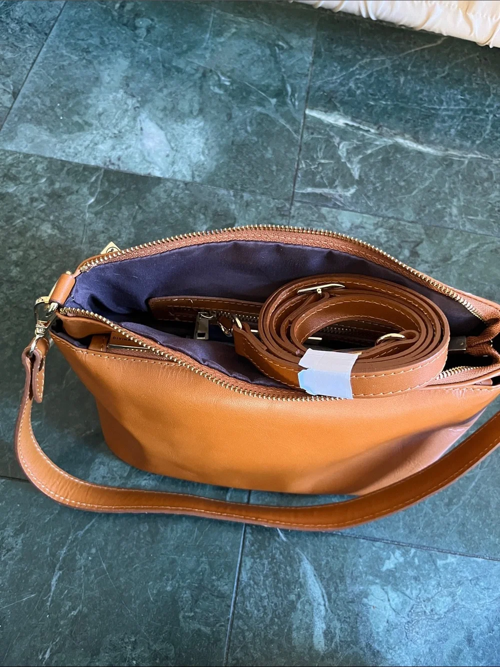 Classic Tan Leather Crossbody Bag with Front Pocket